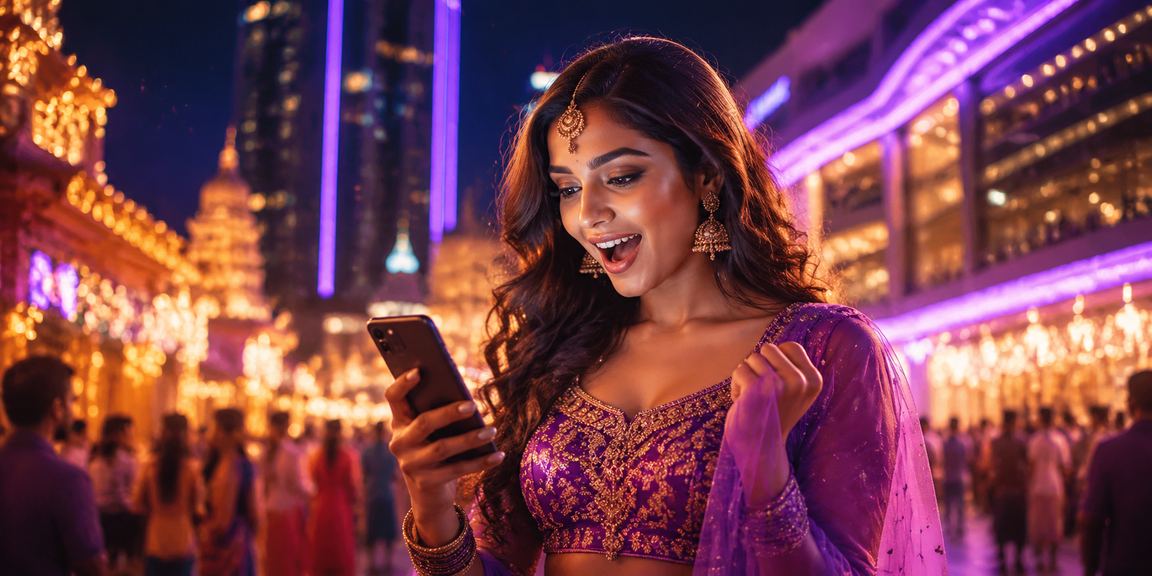 Night market scene with neon signs for sports betting in India